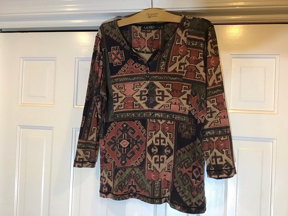 Lauren Ralph Lauren Jeans Co Women’s XL Southwest Aztec Tribal Henley Shirt